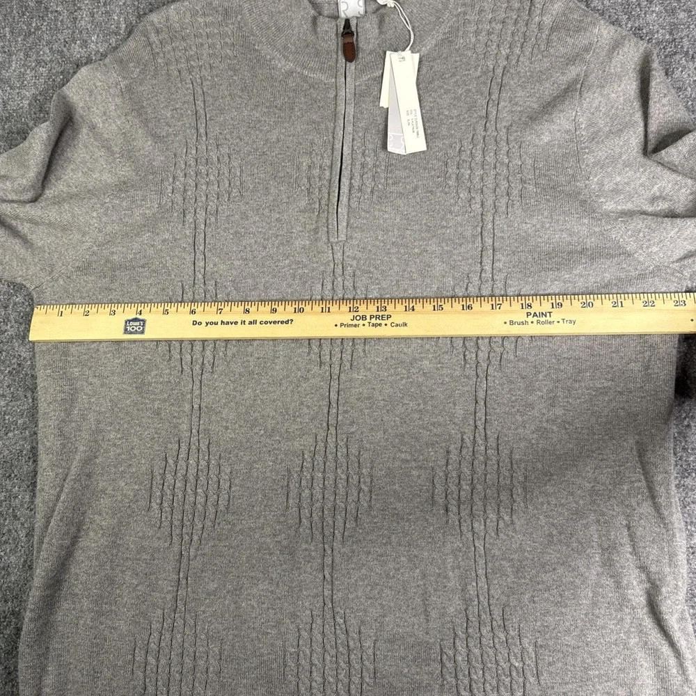 Raffi Men's Wool Cashmere Mock Neck Quarter Zip Sweater XL Gray Cable Knit
